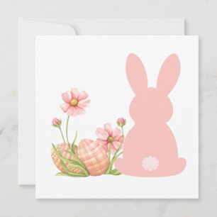 Süßer rosa Osterhase mit Frühlingsblumen Einladung