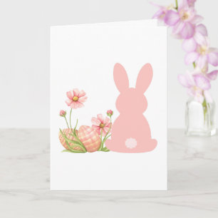 Süßer rosa Osterhase mit Frühlingsblumen Karte