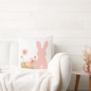 Süßer rosa Osterhase mit Frühlingsblumen  Kissen