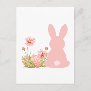 Süßer rosa Osterhase mit Frühlingsblumen Postkarte