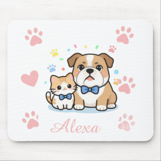 Süßer Rosa Pfoten Katzen Hund Personalisierter Nam Mousepad