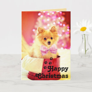 Süßer rosa Schleifen-Hund & Frohe Weihnachten einz Karte