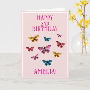 Süßer rosa Schmetterling Mädchen Geburtstag Karte