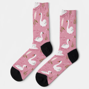 Süßer Rosa Schwan Nahtloses Muster Socken