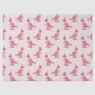 Süßer rosa T-Rex-Dinosaurier mit Boa und Partyhut Seidenpapier