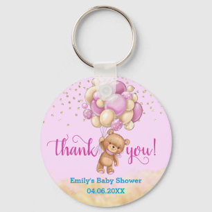 Süßer Rosa Teddybär-Ballon Danke Baby Shower Schlüsselanhänger
