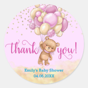 Süßer Rosa Teddybär-Ballon Dankeschön Baby Shower Runder Aufkleber