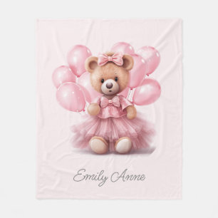 Süßer rosa Teddybär-Ballons Kindername Fleecedecke