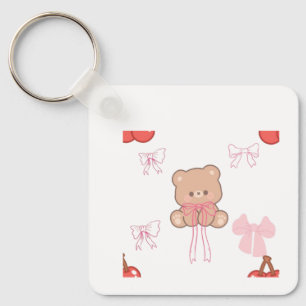 Süßer Rosa Teddybär-Bogen Coquette Pastell-Ästheti Schlüsselanhänger