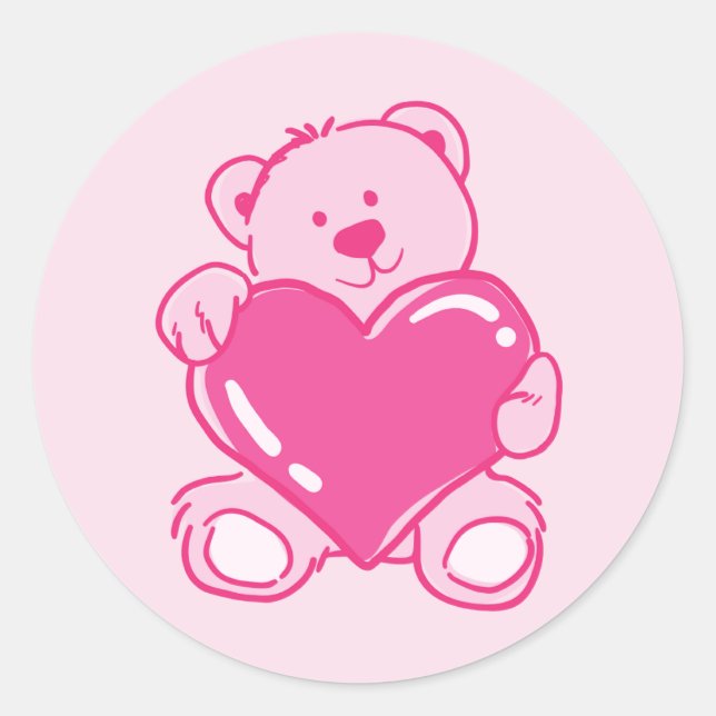 Süßer rosa Teddybär-Herz-Aufkleber für Geschenke Runder Aufkleber (Vorderseite)