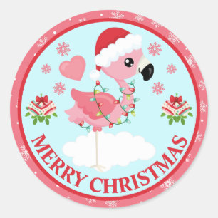 Süßer rosa und roter Weihnachtsflamingo Winter Runder Aufkleber