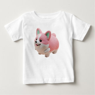 Süßer Rosa und Weißer Kawaii Corgi 3D Charakter Baby T-shirt
