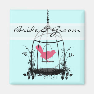 Süßer Rosa Vogel Braut & Bräutigam Hochzeitsabzeic Magnet
