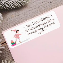 Süßer rosa Weihnachtself beim Eislaufen