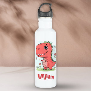 Süßer roter Baby-Dinosaurier Edelstahlflasche