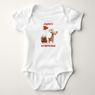 Süßer roter Baby-Junge Mädchen Rentier 1. Weihnach Baby Strampler