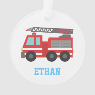 Süßer roter Feuerwehrwagen für Jungen, Name Ornament
