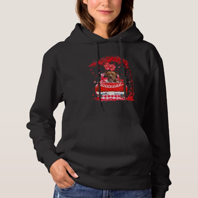 Süßer roter LKW Pitbull Terrier Valentinstag Kostü Hoodie (Vorderseite)