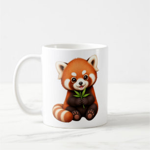 Süßer Roter Panda hält Bambus Kaffeetasse
