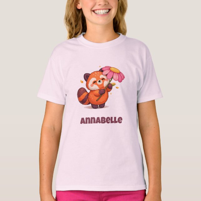 Süßer Roter Panda mit Blume  T-Shirt (Vorderseite)