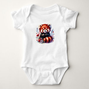 Süßer Roter Panda mit Blumen Kawaii Waldtier Baby Strampler
