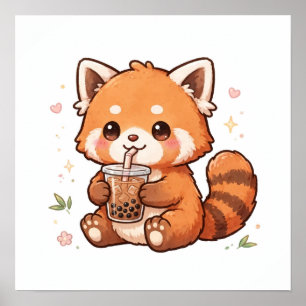 Süßer Roter Panda trinkt Boba-Tee Kawaii Bubble Te Poster
