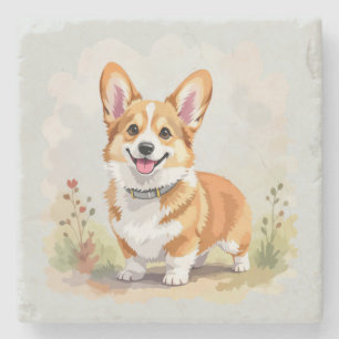 Süßer roter Pembroke Welsh Corgi Hund Steinuntersetzer