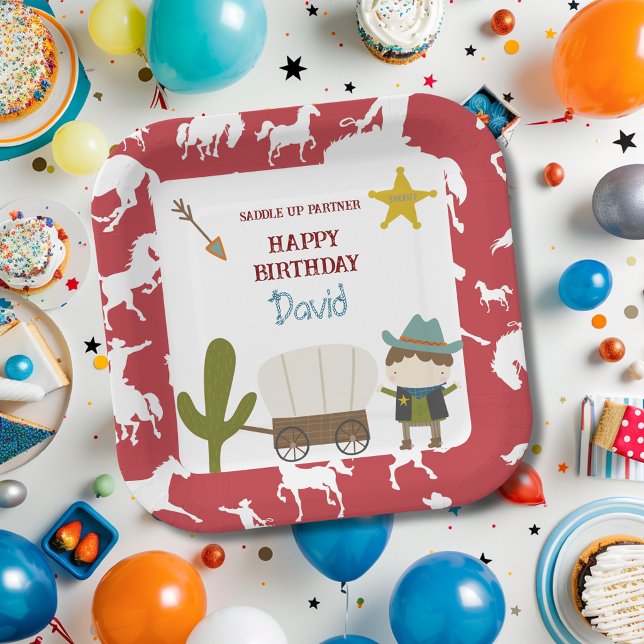 Süßer roter Pferd-Cowboy-Junge-Geburtstag Pappteller (Von Creator hochgeladen)