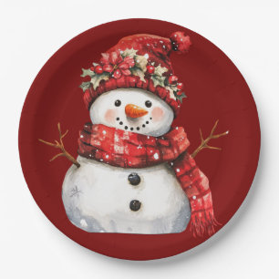 Süßer roter Schneemann Weihnachten Pappteller