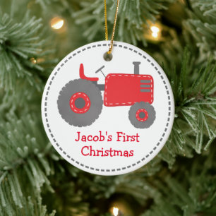 Süßer roter Traktor Baby's erstes Weihnachten Keramik Ornament