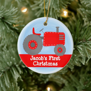 Süßer roter Traktor Baby's erstes Weihnachten Wass Keramik Ornament
