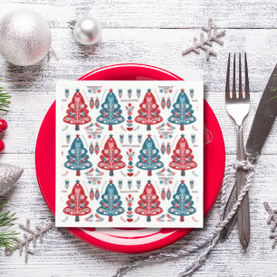 Süßer roter und blauer Weihnachtsbaum nordisches M Serviette