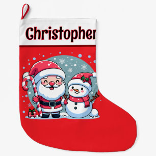 Süßer Roter Und Weißer Weihnachtsmann Und Schneema Großer Weihnachtsstrumpf