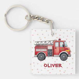 Süßer roter Wasserfarben-Feuerwehrwagen Schlüsselanhänger