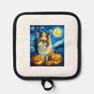 Süßer Rough Collie Hund Halloween Jack O Lantern K Topflappen