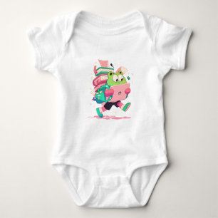 Süßer Rückkehr-zur-Schule-Frosch mit Büchern und R Baby Strampler