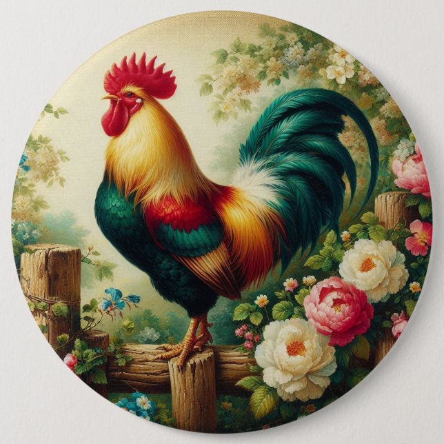 Süßer rustikaler/antiker Hahn Button (Vorderseite)