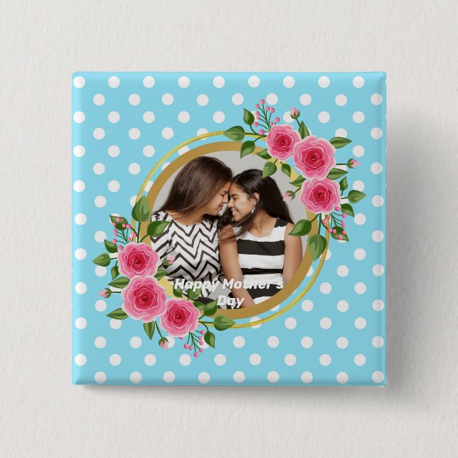 Süßer rustikaler Wiesen-Blumen-Kranz Foto Mutterta Button (Vorderseite)
