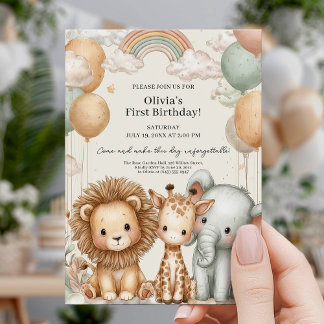 Süßer Safari-Erster Geburtstag Einladung