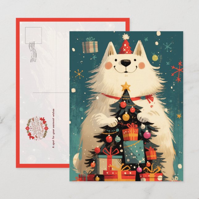 Süßer Samojede-Hund mit Weihnachten Postkarte (Vorne/Hinten)