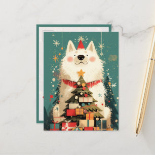 Süßer Samojede-Hund mit Weihnachten Postkarte