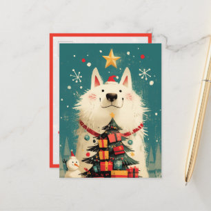 Süßer Samojede-Hund mit Weihnachten Postkarte