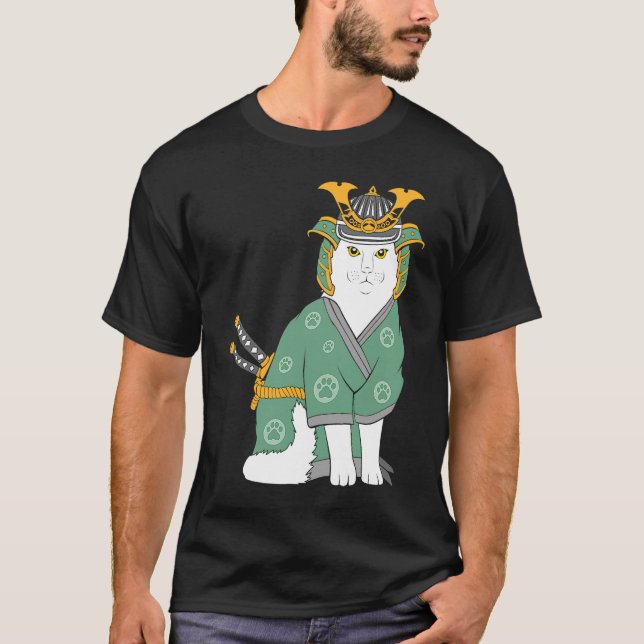süßer Samurai-Kater T-Shirt (Vorderseite)