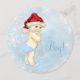 Süßer Santa Baby Blau Schneeblatt Baby Shower Einladung