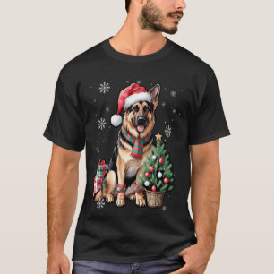 Süßer Santa Deutscher Schäferhund Weihnachtsbaum f T-Shirt