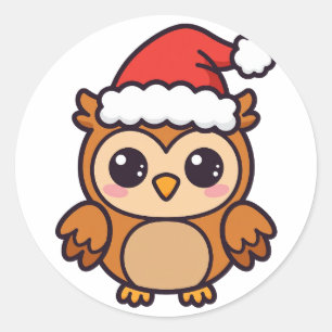 Süßer Santa-Eule Weihnachten Klassischer Rund Stic Runder Aufkleber