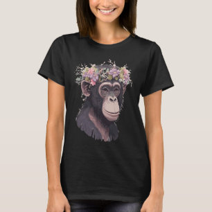 Süßer Schimpanse Blumenkrone Floraler Affe Mönch T-Shirt