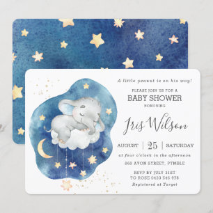 Süßer schlafender Elefant Zwinkern Stern Baby Show Einladung