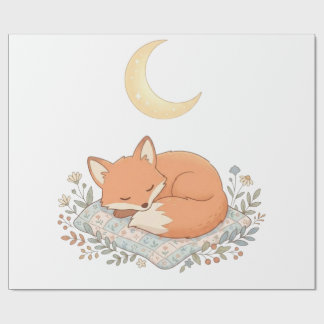 Süßer schlafender Fuchs auf Quilt unter dem Halbmo Geschenkpapier