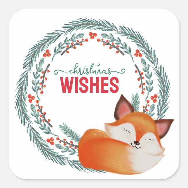 Süßer Schlafender Fuchs Weihnachten Quadratischer Aufkleber (Vorderseite)